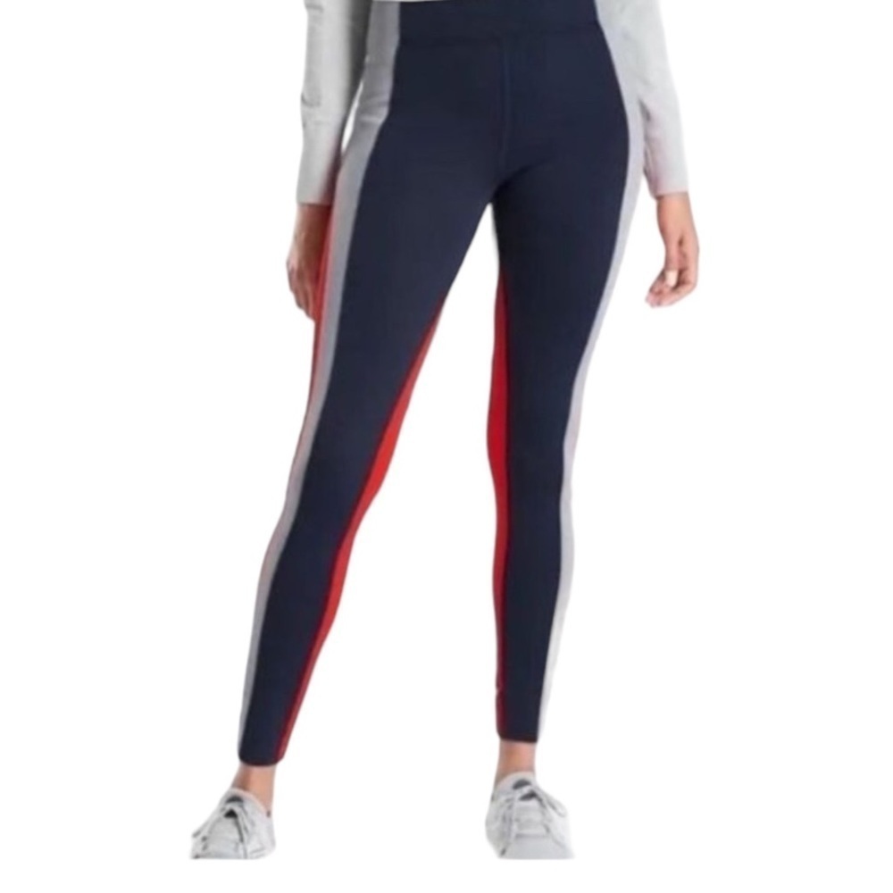 ATHLETA Crest Colorblock Tights Leggings in Navy/Orange/White Size Small